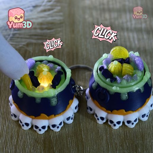 🎃 Yum3D Halloween Potion Cauldron Fidget Led Clicker Keychain
